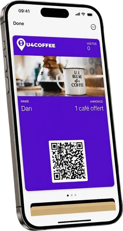 Carte de fidélité Wallet réalisée pour U4Coffee · Coffee shop